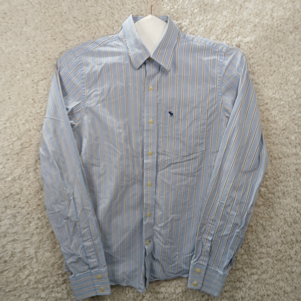 Abercrombie Fitch Mens Blue‎ Stripe Button Down Shirt L Embroidered Logo Casual